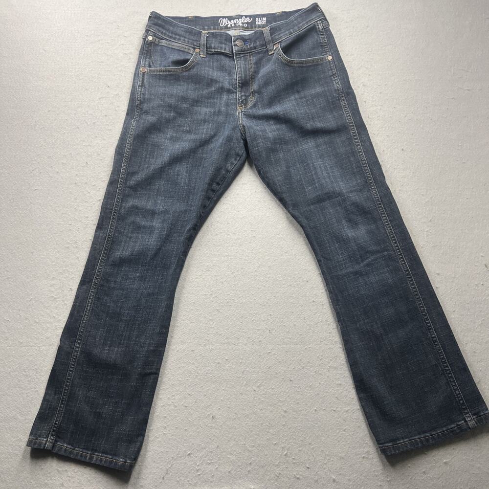 Wrangler Retro Jeans Men 32x30 Blue Slim Boot Denim Bootcut Western Cowboy Rodeo